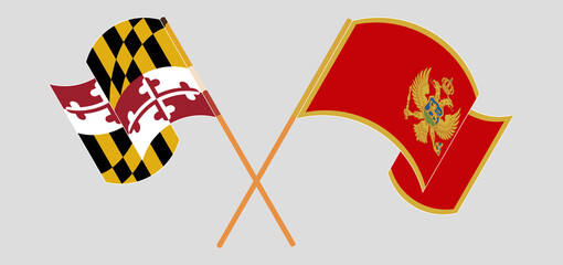 Crossed and waving flags of the State of Maryland and Montenegro