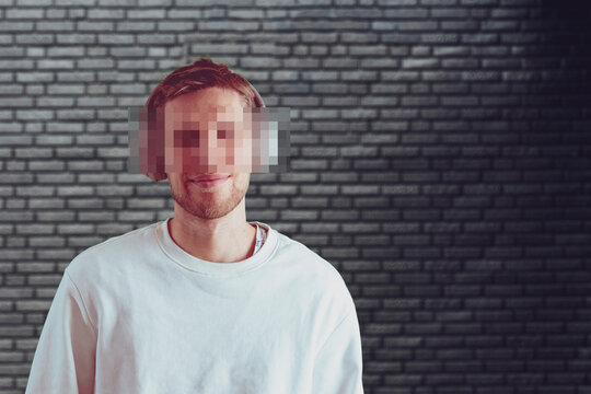 Portrait Of Person With Censored Pixels Tab On The Face, Personal Privacy