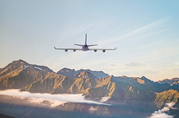Fototapeta na wymiar passenger airplane fly in the sky, travel destination journey