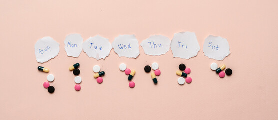 daily week schedule for medicine pills treatment flat lay
