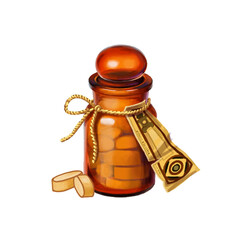 An old-fashioned bottle of pills. Color illustration on white background.