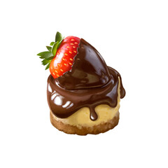 Cake, chocolate covered strawberries. Color realistic illustration on white background.