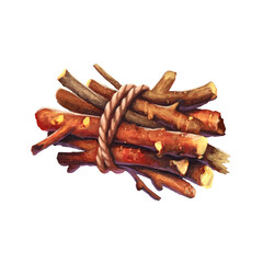 A bunch of firewood. Colored illustration on a white background.