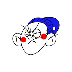 Cartoon character, dude's head. Emotions of rage and anger. Color vector illustration on white background.