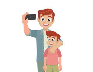 father and son taking selfie cute cartoon. ,vector eps10 