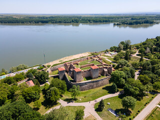 Aerial view of Baba Vida Fortress at the coast of Danube river, Bulgaria