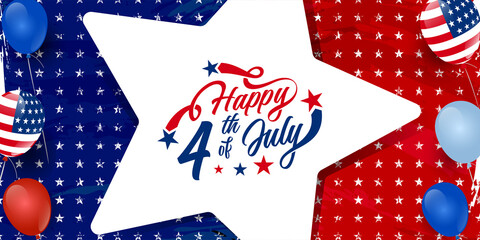 USA, America happy 4th of July custom hand-lettering, typography design with stars on usa color theme star background template for Brochures, Poster, Social media. Vector illustration.

