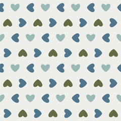 Cute love themed seamless pattern with hearts in natural earth colors. Muted tones for home interior or wrapping paper or fabric. Cozy decor ornament for Valentines day or romantic holiday.