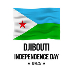 Djibouti Independence Day lettering with flag isolated on white. National holiday celebrated on June 27. Vector template for typography poster, banner, greeting card, flyer, etc