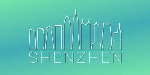 Shenzhen, Guangdong Province, China Skyline Linear Design. Flat City Illustration Minimal Clip Art. Background Gradient Travel Vector Icon.