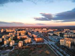 Obraz premium Aerial Sunset view of Typical residential building in Plovdiv, Bulgaria