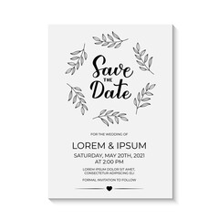 Save the date card template. Black and white invitation. Minimalist geometric design birthday party invite. Vector illustration