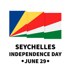 Seychelles Independence Day lettering with flag isolated on white. National holiday celebrated on June 29. Vector template for typography poster, banner, greeting card, flyer, etc