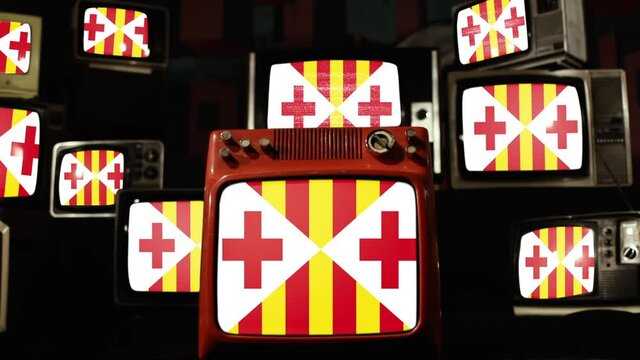 Flag of Vic (Barcelona, Catalonia, Spain), and Vintage Televisions.