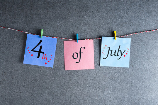 Independence Day Celebration. July 4th. Image of july 4 calendar at grey background. Summer day