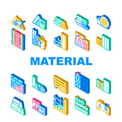 Building Material Collection Icons Set Vector. Metallic Armature Grid And Styrofoam, Bitumen And Concrete Brick Building Material Isometric Sign Color Illustrations