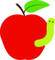 red apple with a worm