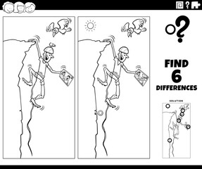 differences game with cartoon climber coloring book page