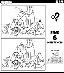 Fototapeta na wymiar differences game with dogs group coloring book page