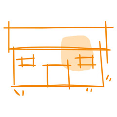 House icon of rough line art, point, orange 03