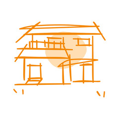 House icon of rough line art, point, orange 27