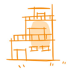 Fototapeta premium House icon of rough line art, point, orange 34
