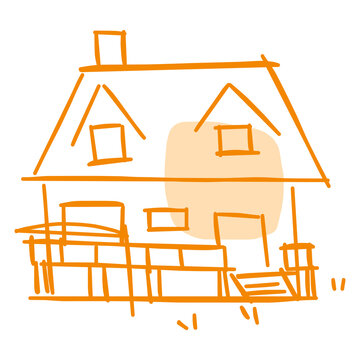 recommend clip art: House icon of rough line art, point, orange 11