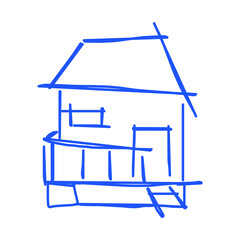 House icon of rough line art, simple, blue 15