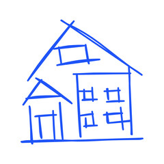 House icon of rough line art, simple, blue 22