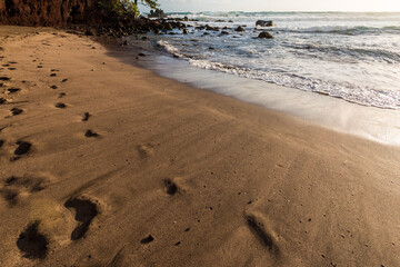 The Red Sand Of Koki Beach and Ka iwi o Pele , Koki Beach Park, Hana, Maui, Hawaii, USA