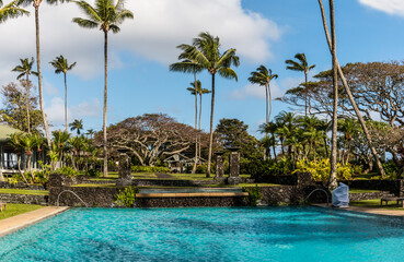 Swimming Pool and Palm Trees Near Kaihalulu Bay, Hana, Maui, Hawaii, USA