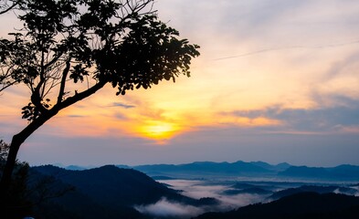 Fototapeta na wymiar View point to view the morning mist at Phu Bo Bit, Loei Province, Thailand