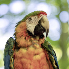Closeup shot of an ara macaw parrot with blurred background © Christina Saymansky/Wirestock