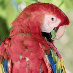 Closeup shot of an ara macaw parrot with blurred background © Christina Saymansky/Wirestock