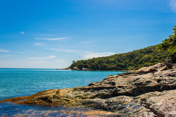 Tropical beach landscape. Bombinhas beach in Santa Catarina state.