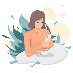 character business woman using and showing smartphones devices for social media, Internet, and calling, Flat vector cute cartoon illustration