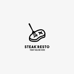 Steak restaurant flat style design symbol logo illustration vector graphic template