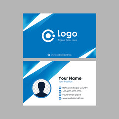 Abstract smooth business card with blue geometric mesh gradient background design, professional blue stylish name card with Photo Space template vector