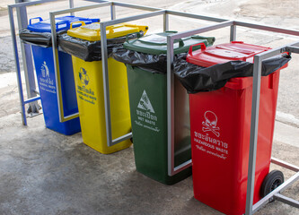 Waste bins for sorting and separating waste into different containers. Recycling sorting