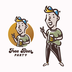 Fototapeta na wymiar Retro cartoon character drink beer in party design