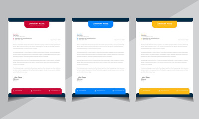 Modern Letterhead Design, Business Letterhead Template, office, company, red, blue, yellow color, Vector Illustration 