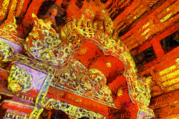 Ancient temples, art and architecture in the northern Thai style Illustrations creates an impressionist style of painting.