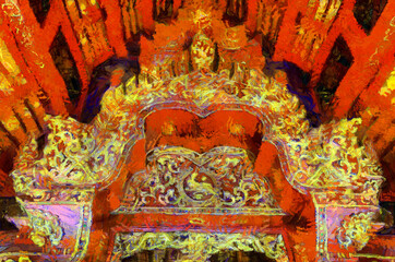 Ancient temples, art and architecture in the northern Thai style Illustrations creates an impressionist style of painting.