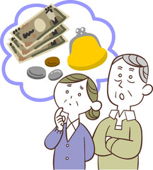 お金について考えるシニア夫婦
