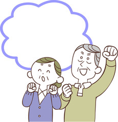 喜ぶシニア夫婦と空欄の吹き出し
