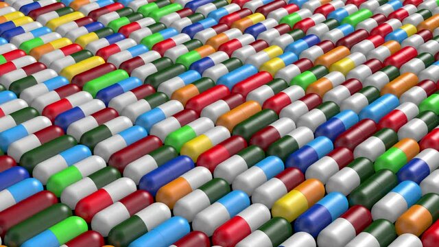 Realistic multicolored capsules.
Medical pills background. 3D rendering.
Medicine, healthcare or pharmacy concept. 