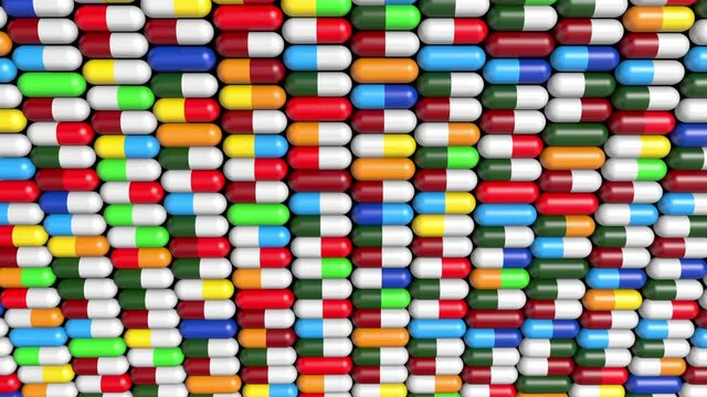 Realistic multicolored capsules.
Medical pills background. 3D rendering.
Medicine, healthcare or pharmacy concept. 