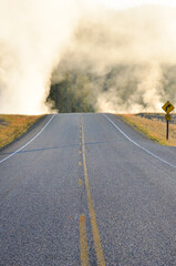 Hot springs fog in the morning - Yellowstone National Park, Wyoming, United States
