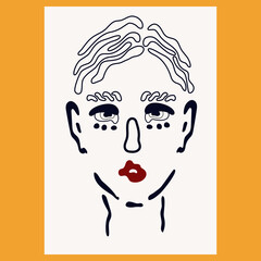 Abstract woman face. Trendy female portrait. Line art poster.  
