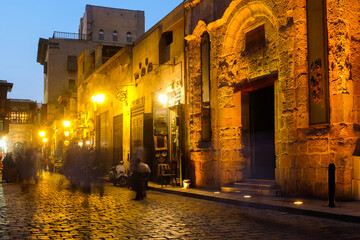 Naklejka premium Islamic Cairo at night - A view from Khan el-Khalili and al-Muizz street in the Capital city of Egypt - Cairo, Egypt